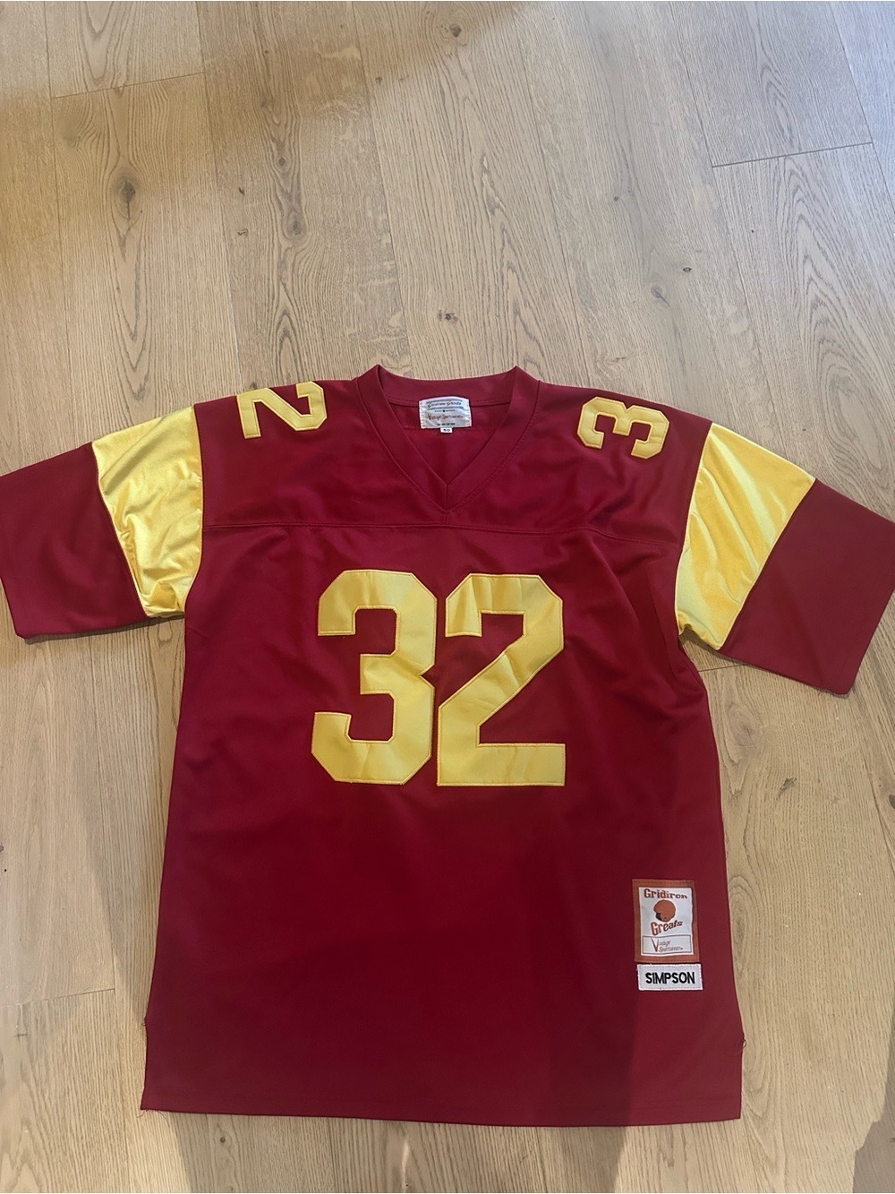 OJ SIMPSON BLOKECORE #32 FOOTBALL JERSEY BURGUNDY & GOLD MENS SZ 50